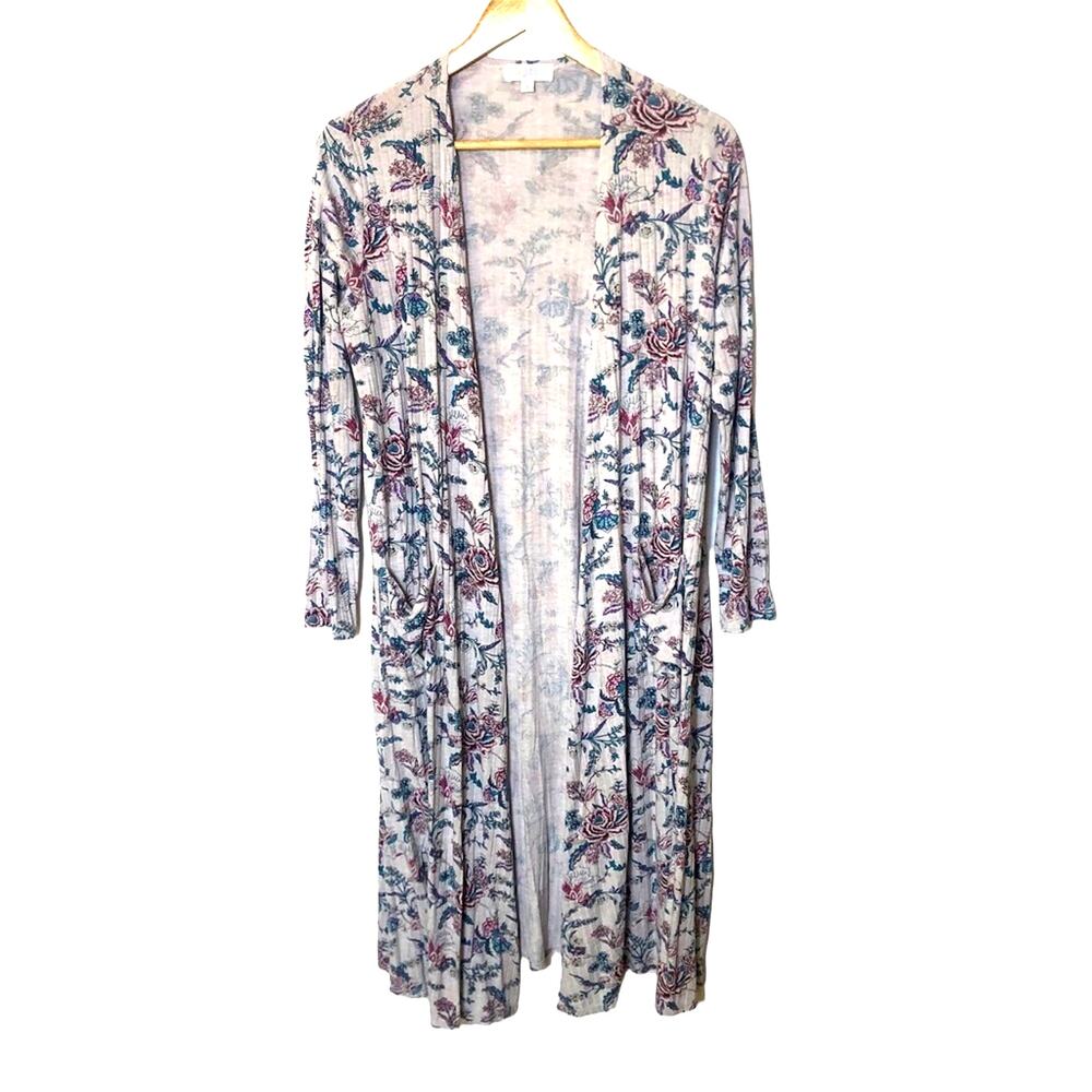Lularoe Duster Cardigan Womens Stretch Floral Boho Gray Festival Hippie Comfort